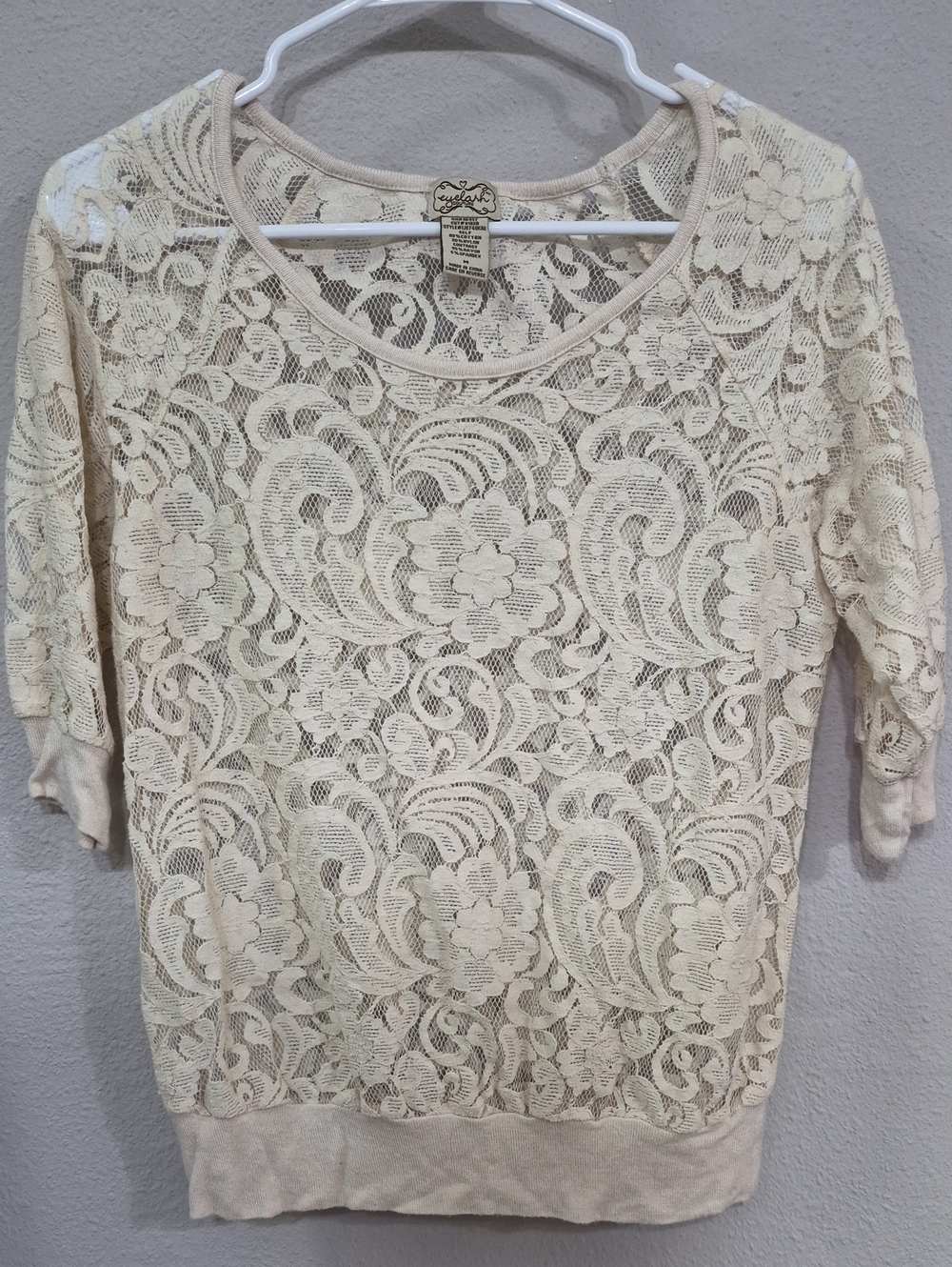 Eyelash Couture Cream Floral Lace Short Sleeve Tunic Top